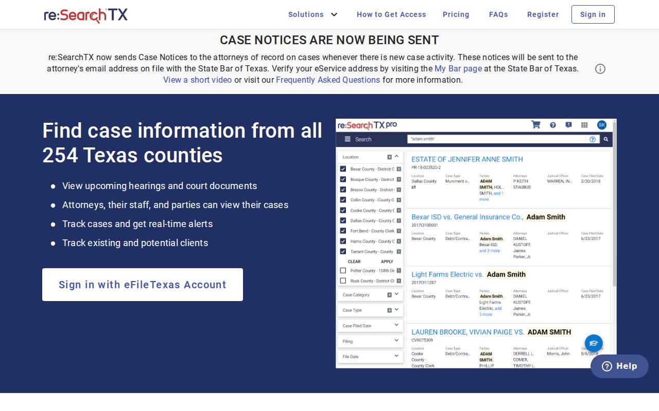 Kerr County case lookup statewide re SearchTX page
