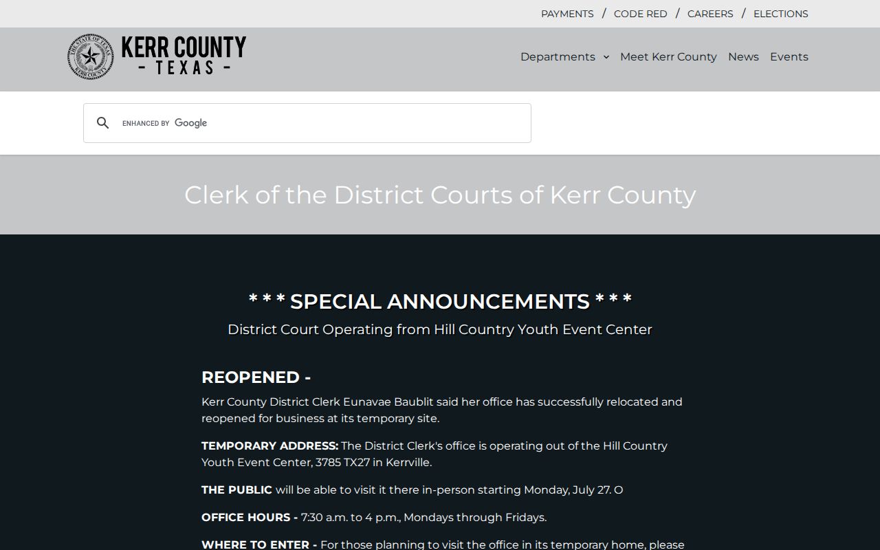 Kerr County criminal docket District Clerk access notice